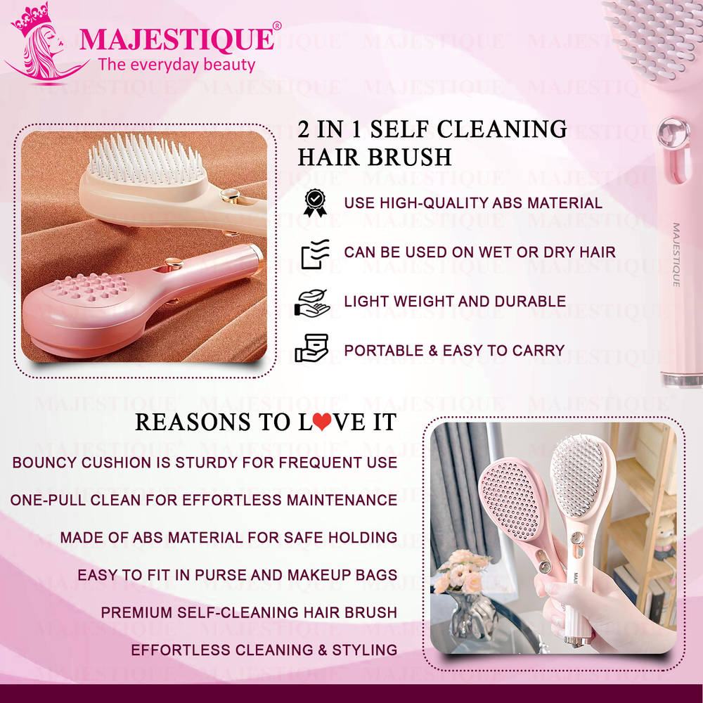 Image 6 of Majestique Self Cleaning Detangling Hair Brush - Multicolour