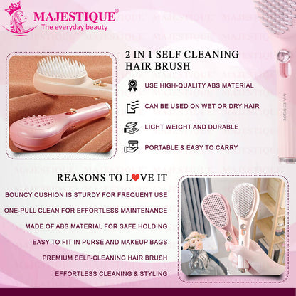 Image 6 of Majestique Self Cleaning Detangling Hair Brush - Multicolour