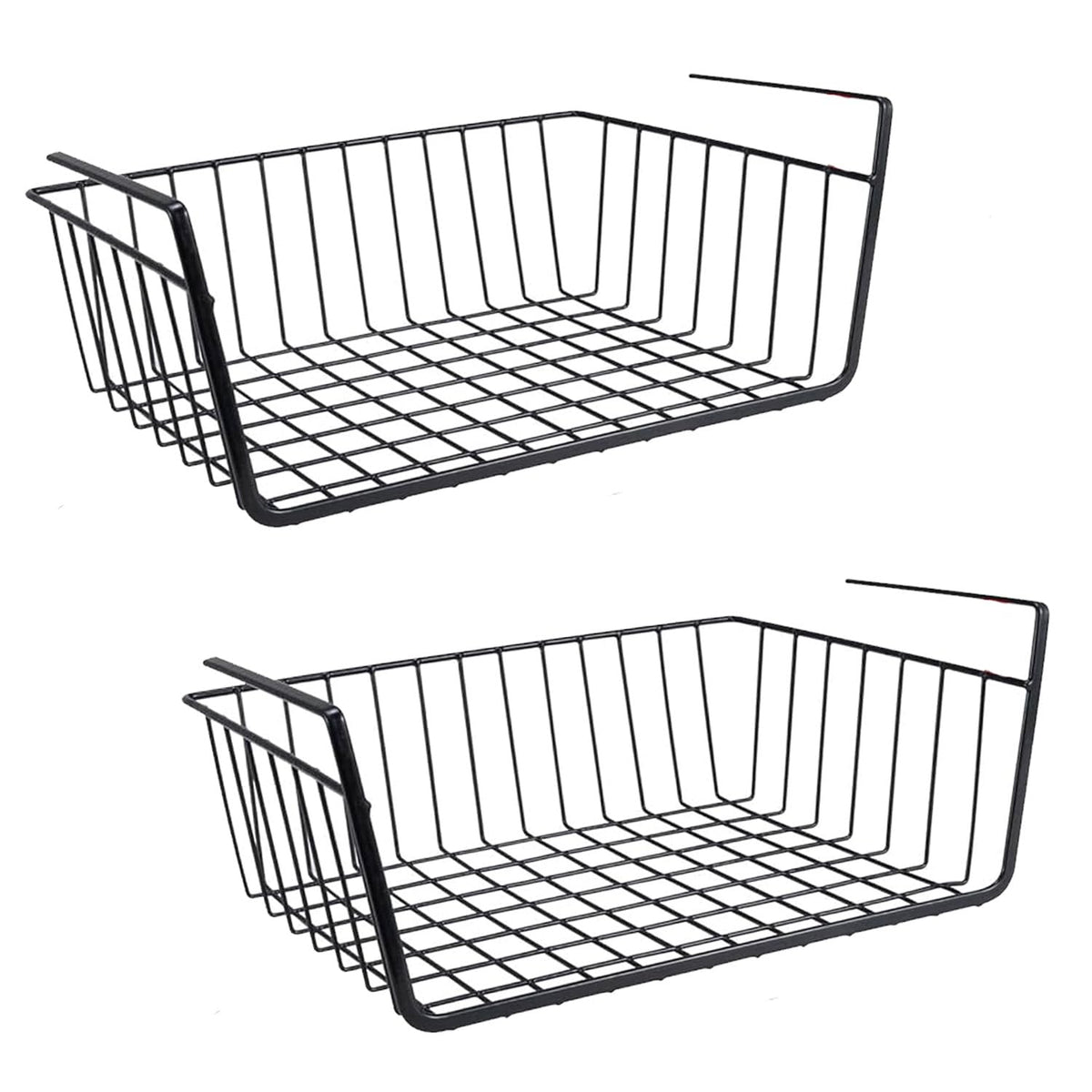 Image 1 of Default Title for the product Go Hooked 12 Inch Undershelf Storage Basket Pack of 2 | Multipurpose Under Shelf Organizer | Hanging Wire Basket for Cabinet, Shelf, Pantry, Cupboard, Closet, Desk, and Bathroom (Black)