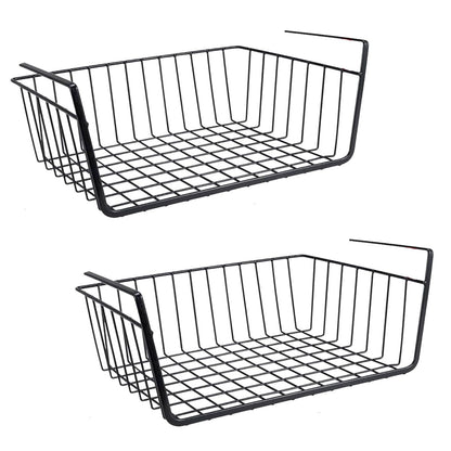 Image 1 of Default Title for the product Go Hooked 12 Inch Undershelf Storage Basket Pack of 2 | Multipurpose Under Shelf Organizer | Hanging Wire Basket for Cabinet, Shelf, Pantry, Cupboard, Closet, Desk, and Bathroom (Black)