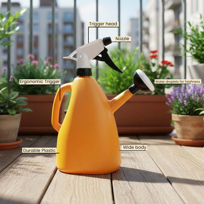 Image 5 of Go Hooked 2in1 Plant Watering Can with Spray Bottle & Shower Head 1 Litre | Multi-Purpose Garden Water Sprayer for Indoor Plants, Balcony Garden & Nursery | Plastic Watering Pot with Handle Multicolor