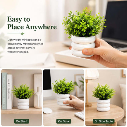 Image 3 of Go Hooked Artificial Mini Plant (4 Pack) | Small Faux Plants Home & Office Decor, Living Room, Bedroom, Tabletop & Shelves | Small Potted Plants | Stylish Round Pot