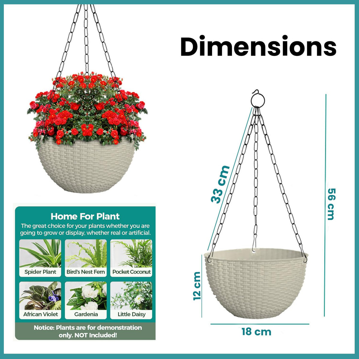 Image 6 of Go Hooked 7.1" Plastic Rattan Hanging Basket/Hanging Pots with Metal Hanging Chain/Hanging Planters Set of 3 (White) (Flowers Not Included)