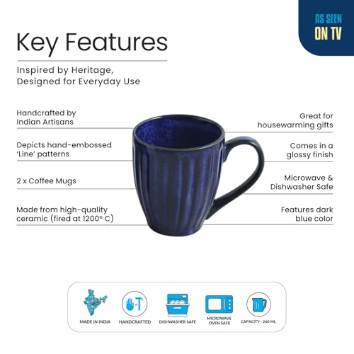 Image 5 of ExclusiveLane Midnight Ribbed Hand-Embossed Ceramic Coffee Mug Set of 2 260 ML