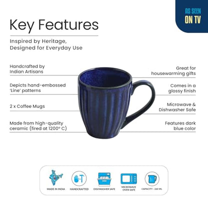 Image 5 of ExclusiveLane Midnight Ribbed Hand-Embossed Ceramic Coffee Mug Set of 2 260 ML