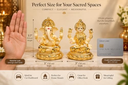 Image 3 of Gold Art India Laxmi Ganesh Gold Plated Off White Terracotta Idol for Home Decor 3.7" Inch