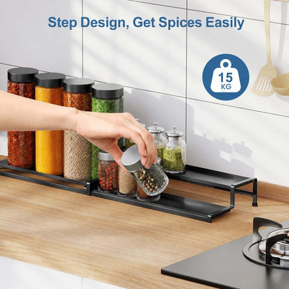 Image 5 of Go Hooked Spice Rack Organizer For Cabinet, 2 Tier Black Expandable Spice Rack for Pantry, Spice Organizer Display Shelf (14.5 to 27.3 inch)