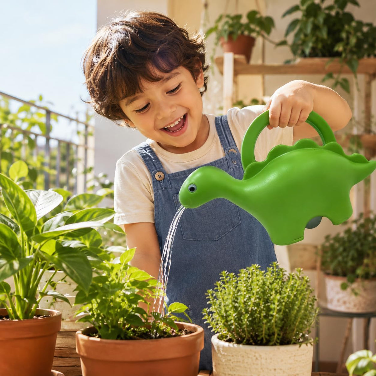 Image 2 of Go Hooked Plastic Dinosaur Shape 1 Liter Kids Watering Can for House Plants & Garden Plants Roar Some Gardening Dino Shaped Delight Garden Time Travel (Pack of 1, Green, 1 Liter)