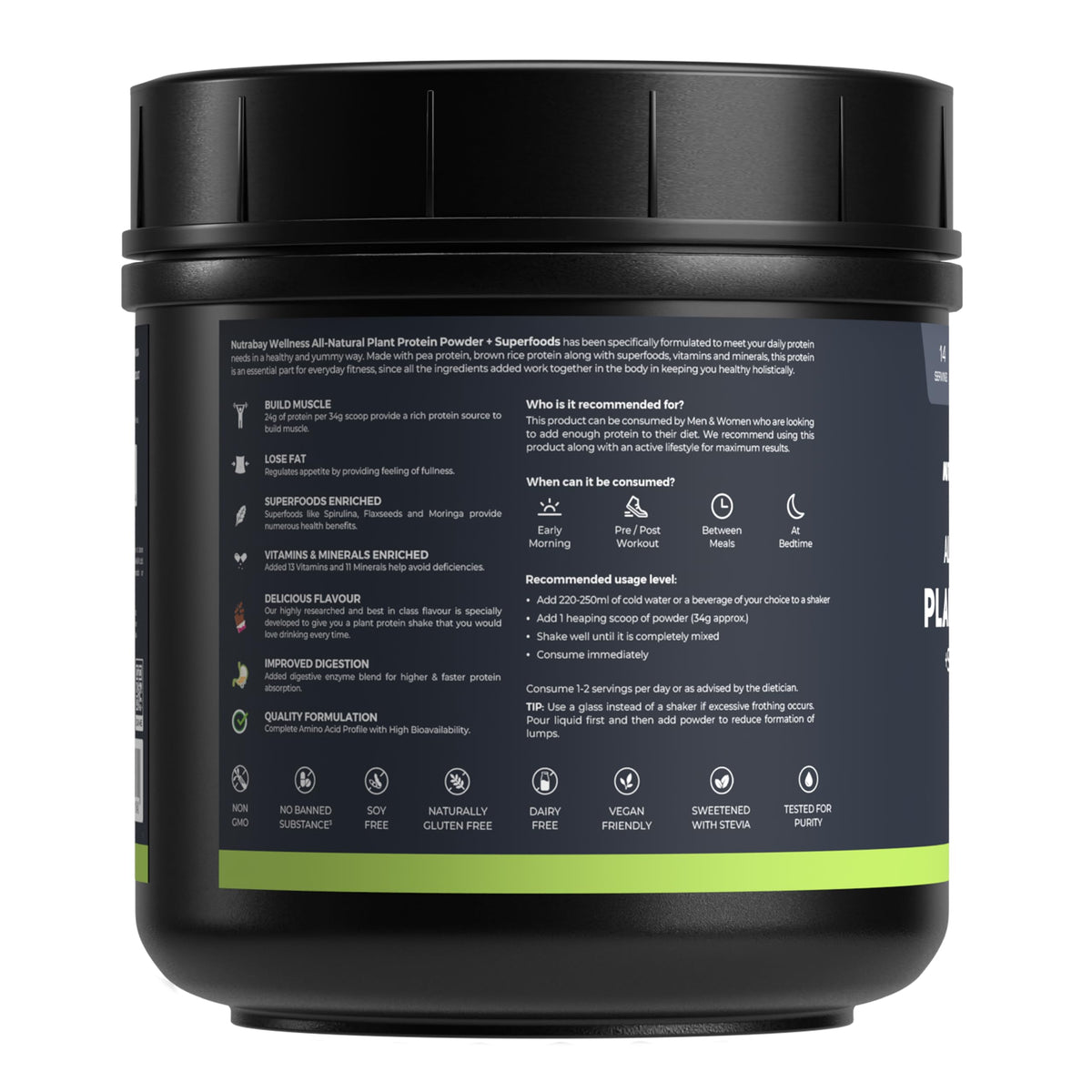 Image 2 of Nutrabay Wellness All Natural Plant Protein +Superfoods Powder - Gourmet Chocolate