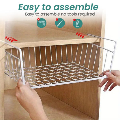 Image 5 of Go Hooked 16 Inch Undershelf Storage Basket Pack of 2 | Multipurpose Under Shelf Organizer | Hanging Wire Basket for Shelf, Cabinet, Pantry, Cupboard, Closet, Desk, and Bathroom (Silver)