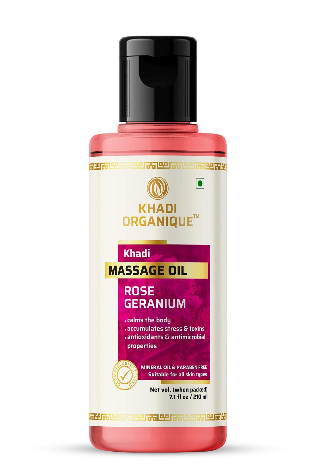Image 1 of 210 ml for the product Khadi Organique Herbal Rose Geranium Massage Oil