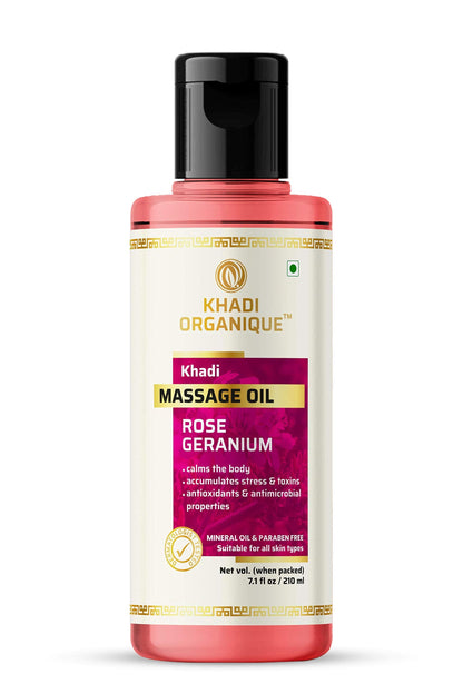 Image 1 of 210 ml for the product Khadi Organique Herbal Rose Geranium Massage Oil