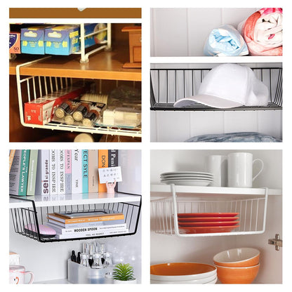 Image 5 of Go Hooked 16 Inch Undershelf Storage Basket Pack of 2 | Multipurpose Under Shelf Organizer | Hanging Wire Basket for Cabinet, Shelf, Pantry, Cupboard, Closet, Desk, and Bathroom (White)