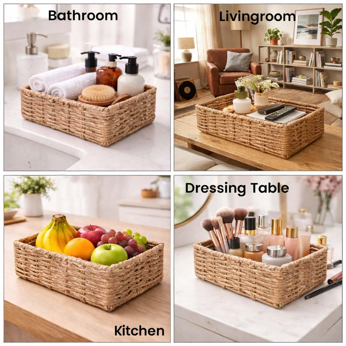 Image 2 of Go Hooked Handwoven Water Hyacinth Raffia Storage Basket 12 Inch | Natural Wicker Bathroom Organizer Basket for Towels, Toiletries & Shelf | Decorative Basket for Bathroom, Bedroom, Home & Office