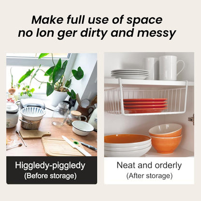 Image 4 of Go Hooked 16 Inch Undershelf Storage Basket Pack of 2 | Multipurpose Under Shelf Organizer | Hanging Wire Basket for Cabinet, Shelf, Cupboard, Pantry, Closet, Desk, and Bathroom (White)