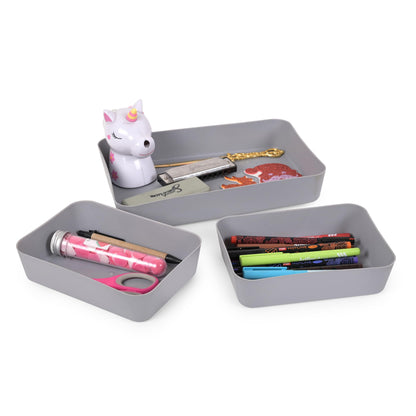 Image 5 of Go Hooked Set of 3 Plastic Storage Trays Grey - Multipurpose Organizers for Kitchen, Office, Makeup, and Stationery - Durable and Easy to Clean