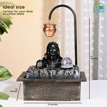 Image 5 of Go Hooked Lord Shiva Tabletop Water Fountain with LED Crystal Ball & Real Copper Kalash Drip 19 Inch | Indoor Polyresin Waterfall for Home Décor, Meditation, Vastu & Gift | Silent Electric Pump