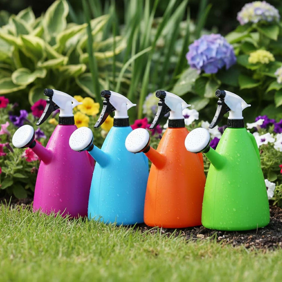 Image 3 of Go Hooked 2in1 Plant Watering Can with Spray Bottle & Shower Head 1 Litre | Multi-Purpose Garden Water Sprayer for Indoor Plants, Balcony Garden & Nursery | Plastic Watering Pot with Handle Multicolor
