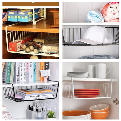 Image 7 of Go Hooked 16 Inch Undershelf Storage Basket | Multipurpose Under Shelf Organizer | Hanging Wire Basket for Cabinet, Shelf, Pantry, Cupboard, Closet, Desk, and Bathroom (Black)