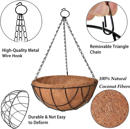 Image 2 of Go Hooked 8" Coir Hanging Basket/Coco Gardening Liner with Hanging Pots and Metal Hanging Chain/Hanging Planters- Set of 3 (Brown)