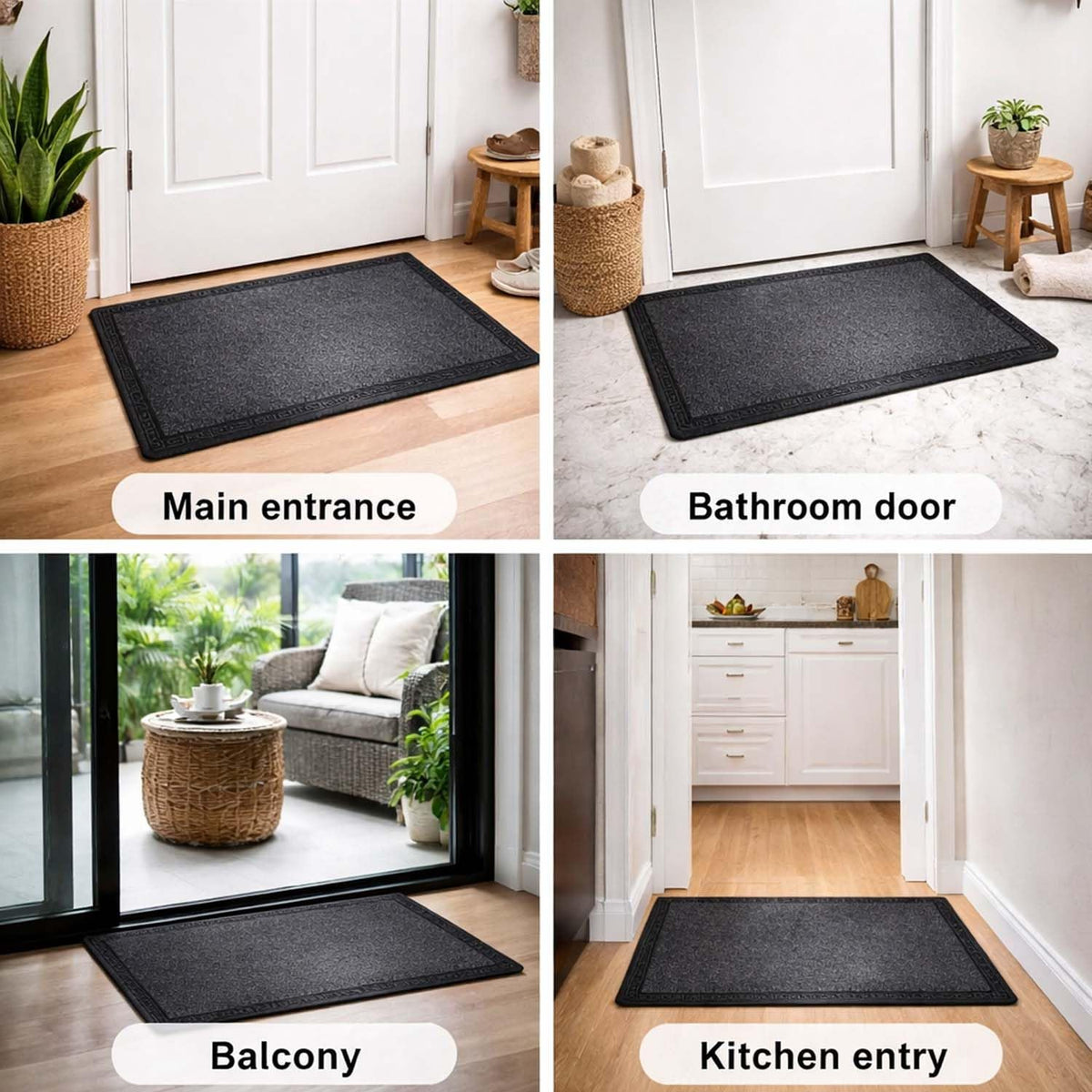Image 4 of Go Hooked Rubber Door Mat 40x60 cm | Anti-Slip Floor Mat with Ribbed Textured Surface | Heavy Duty Dust & Dirt Trapper Doormat for Home Entrance, Kitchen, Bathroom, Office Indoor Use (Grey)
