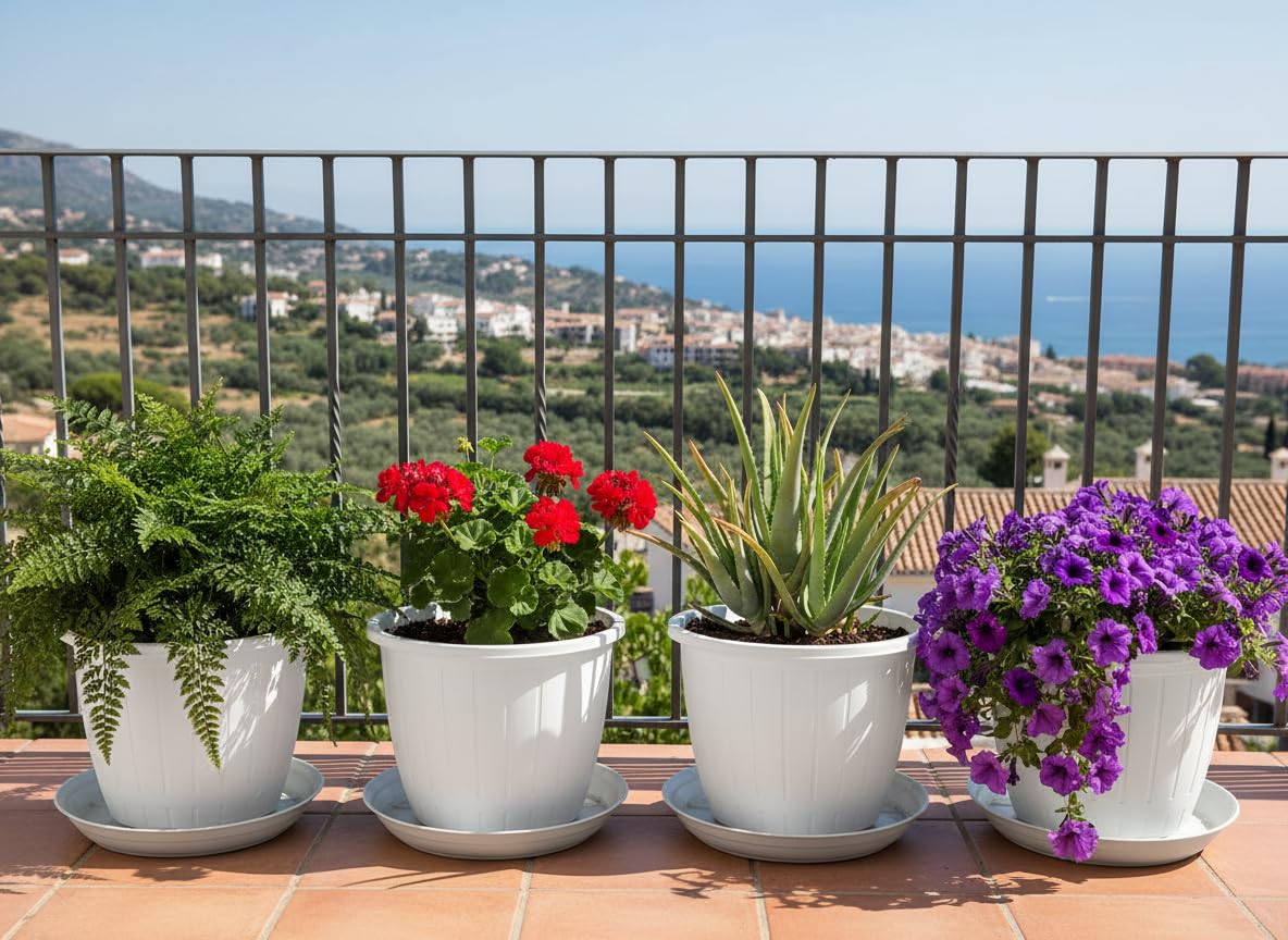 Image 2 of Go Hooked Go HookedPlastic Duro Flower Pot for Gardening, Indoor/Outdoor Planter-White (10 Inch)(Pack of 4 with Tray)