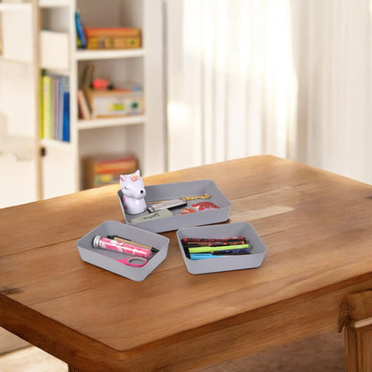 Image 3 of Go Hooked Set of 3 Plastic Storage Trays Grey - Multipurpose Organizers for Kitchen, Office, Makeup, and Stationery - Durable and Easy to Clean