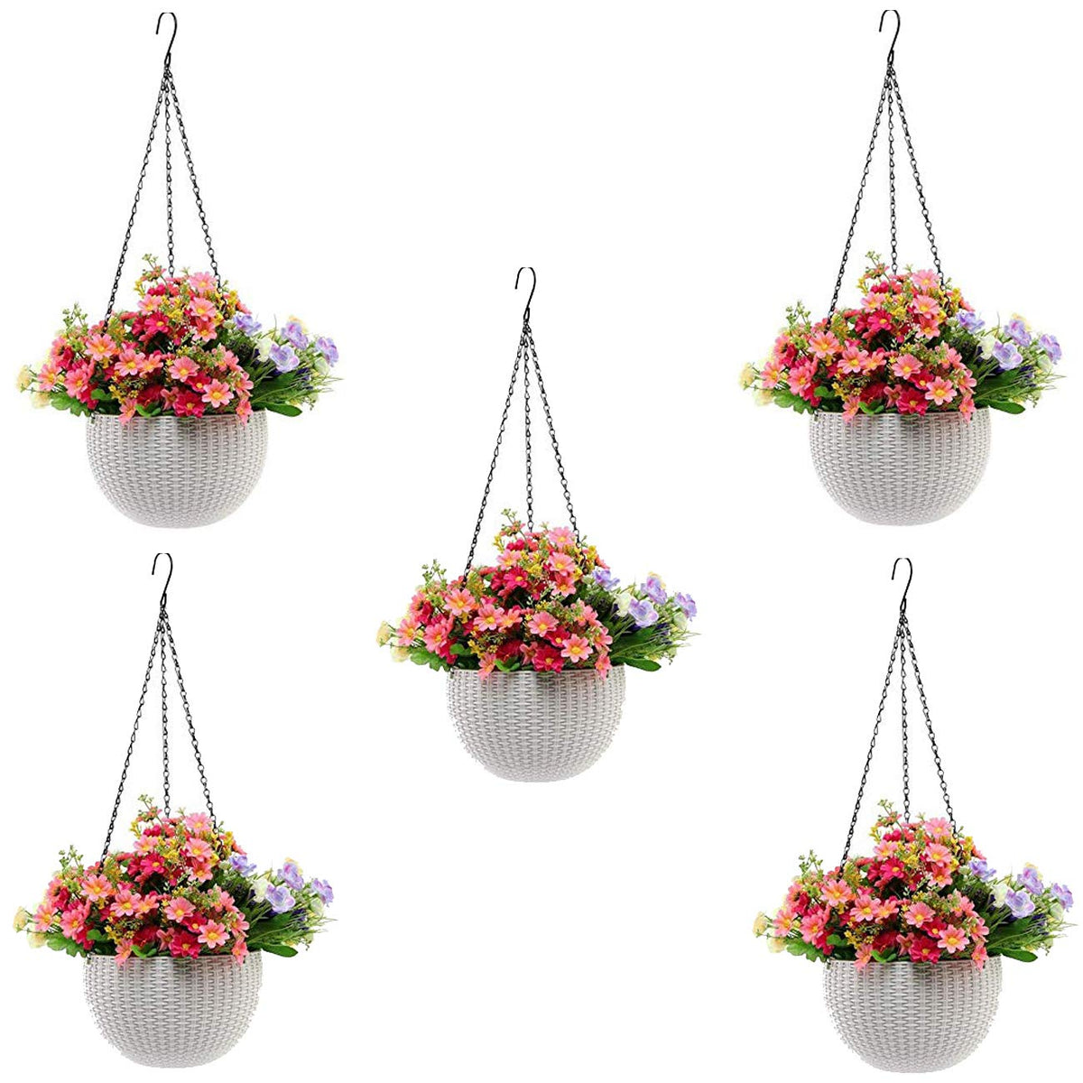 Image 1 of Default Title for the product Go Hooked Plastic Hanging Pot, White, Pot Diameter-7.1 Inch, Pot Height-4.8 Inch, Pot Thickness-3 mm, Chain Length-13 inch Approx., 5 Pieces