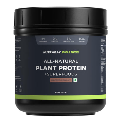 Image 1 of 500 gm for the product Nutrabay Wellness All Natural Plant Protein +Superfoods Powder - Gourmet Chocolate