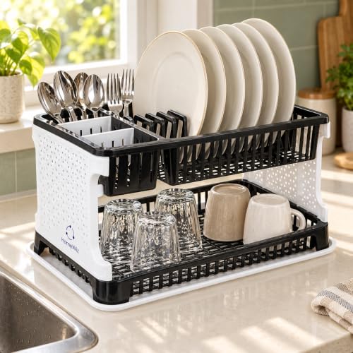 Image 1 of Default Title for the product HomeWiz Large 2 Tier Plastic Dish Drying Rack