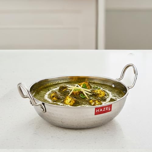 Image 2 of HAZEL Stainless Steel Kadai with Handle Curved Bottom Hammered Tone Design, 700 ml