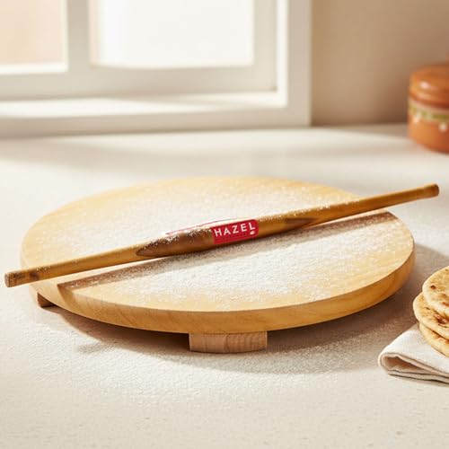 Image 1 of Default Title for the product HAZEL Wood Polpat Chakla Roti Chapati Maker 21 cm with Wood Roti Roller Belan Rolling Pin 36 cm