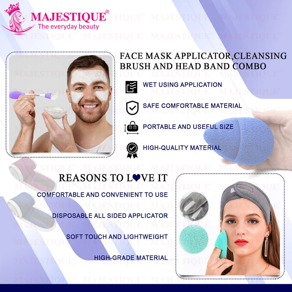 Image 5 of Majestique Facial Head Band, Dual Sided Silicone Brush With Makeup Remover Sponge