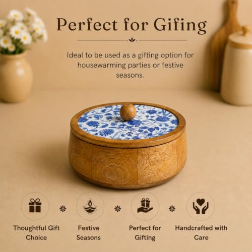 Image 6 of ExclusiveLane Indigo Baagh Wooden Spice Box with Spoon (7 Containers, 130 ml Each)