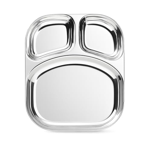 Image 3 of Large-1 for the product Spillbox Stainless Steel Dinner Plate with 3 Compartments