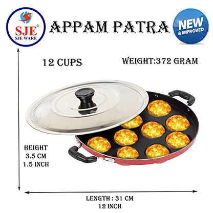 Image 5 of SJE WARE Non Stick Appam Patra 12 Cavity with Stainless Steel Lid and Silicon Brush