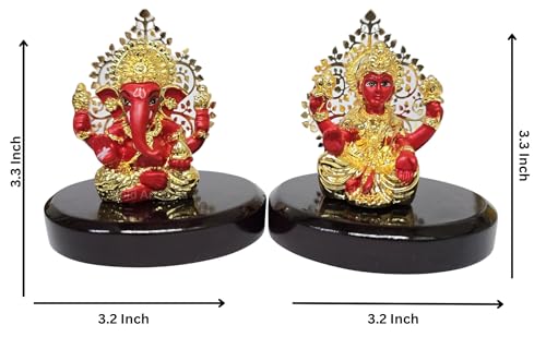 Image 4 of Gold Art India Laxmi Ganesh Gold Plated Red Terracotta Idol Set (3.3" Inch)