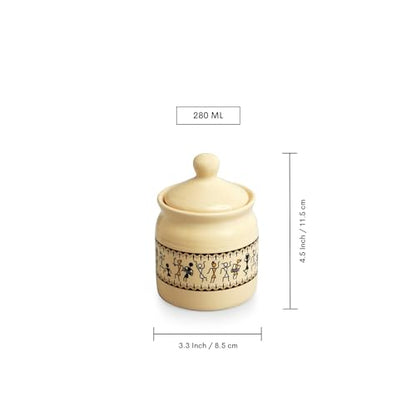 Image 6 of ExclusiveLane Art Of Warli Ceramic Pickle Jars for Dining Table 280 ml