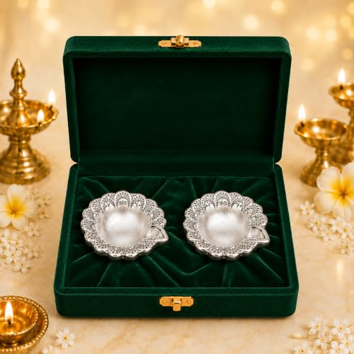 Image 1 of Default Title for the product Dev Aastha 999 Silver Plated Flower Diya Set of 2