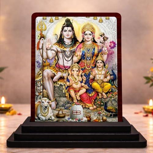 Image 1 of Default Title for the product Shiv Parivar Wooden Idol for Pooja Room 4x5 Inch HD Printed Divine Grace Decor