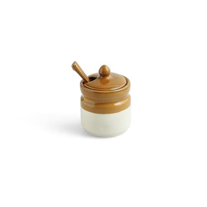 Image 4 of ExclusiveLane 'Barni Tales' Ceramic Pickle Jars for Dining Table With Spoon (Set Of 2, Non-Airtight, 270 ml, Hand-Glazed) | Pickle Jar With Spoon Achar Jar Set Achar Container Set for Dining Table|