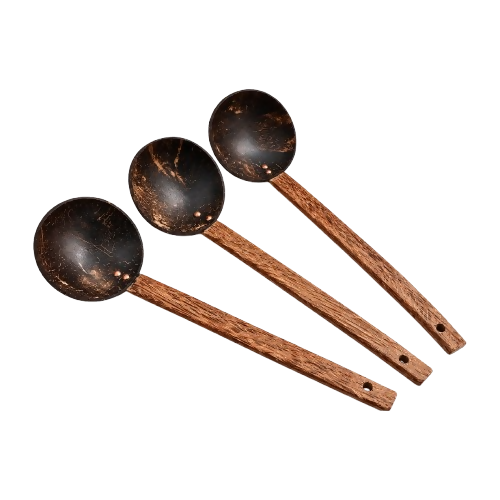 Image 1 of Set of 3 for the product Thenga Coconut Shell Ladles/Spoon Set