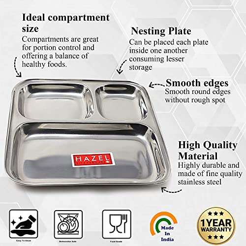 Image 3 of HAZEL Pav Bhaji Plates for Restaurant Stainless Steel Compartment Plate 22 cm