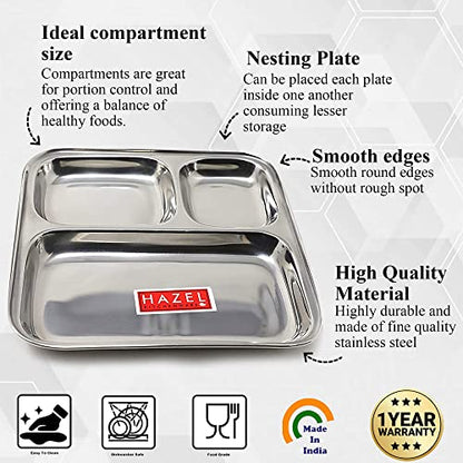 Image 3 of HAZEL Pav Bhaji Plates for Restaurant Stainless Steel Compartment Plate 22 cm