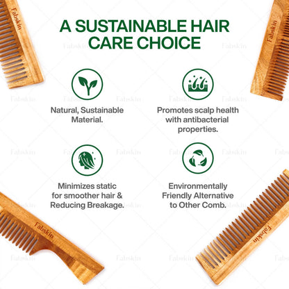 Image 5 of Fabskin Wide Tooth & Handle Neem Wooden Comb - Set Of 2