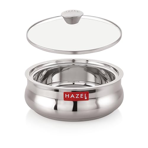 Image 2 of Stainless Steel With Glass Lid / 1.25 Litre for the product HAZEL Stainless Steel Roti Casserole with Glass Lid 2500 ml