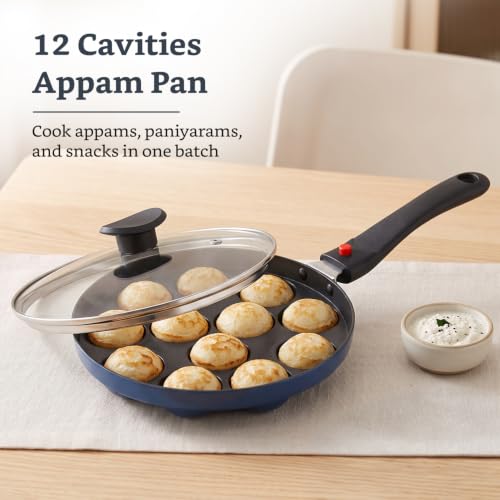 Image 2 of Amazon Brand - Solimo Nonstick Appe/Appam/Paniyaram Pan 12 Cavities with Glass Lid