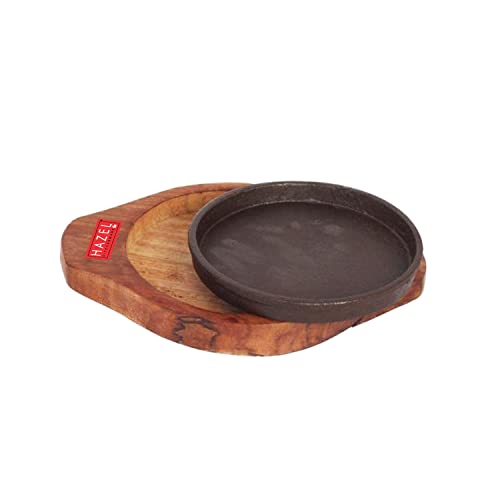 Image 5 of HAZEL Small Sizzling Brownie Sizzler Plate/Tray with Wooden Base Round 5 inch