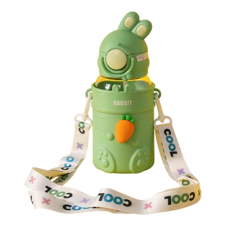 Image 1 of Green for the product Aarvi Decor Studio Swiggle Rabbit 680ml BPA-Free Water Bottle with Straw & Carry Strap
