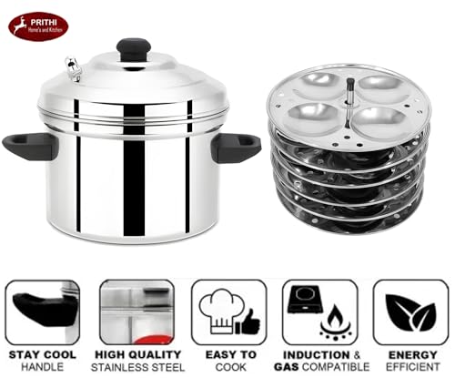 Image 4 of Prithi Home's and Kitchen Stainless Steel Idli Cooker/Idli Maker 6 plate 24 Idlies for home (6 Plate Idli Cooker 24 Idlies) - ICM Model